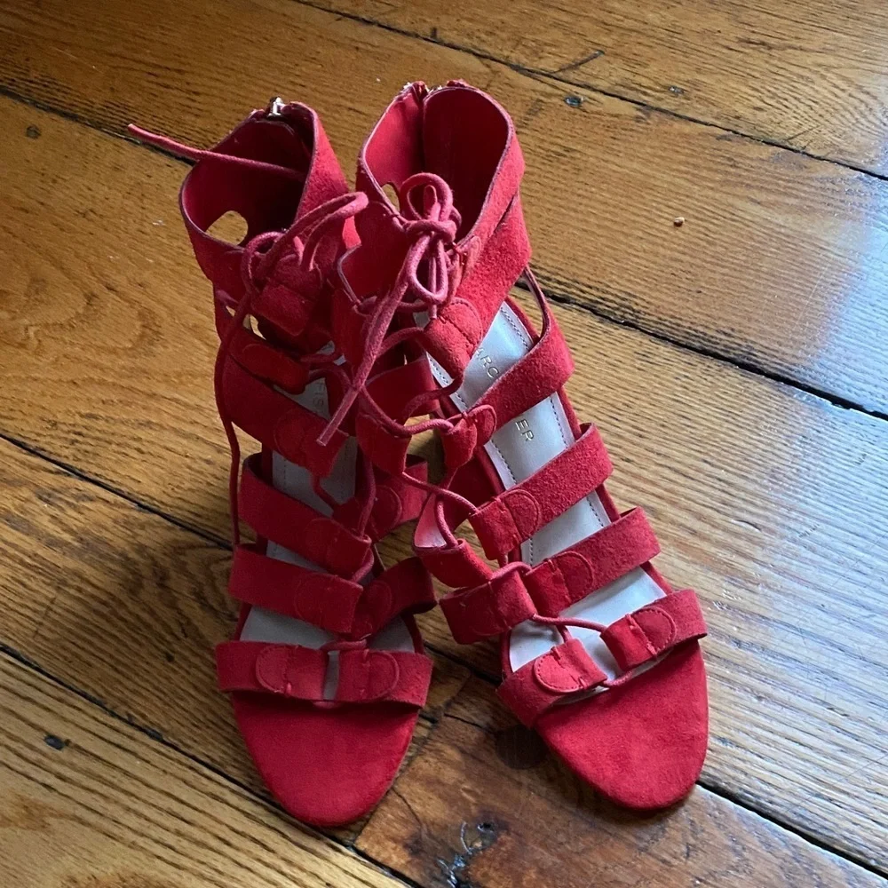Marc Fisher Red Suede Block Heel Sandals